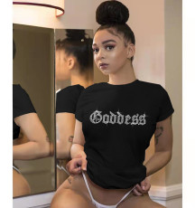 Letter Hot Drilling O Neck Casual T-Shirt WAF-80001