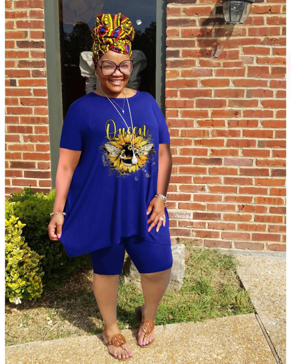 Plus Size Printed T Shirt And Shorts 2 Piece Sets WAF-7416148