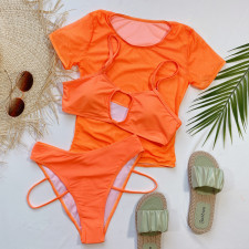 Solid Color Swimsuit Tankinis And Mesh Short Sleeve 3 Piece Set CSYZ-B305
