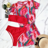 Solid Color Beach Swimsuit Tankinis And Print Dress Three Piece Set CSYZ-B255W