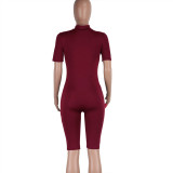 Solid Short Sleeve Zipper Tight Romper NY-8916