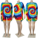 Plus Size Printed Irregular Top And Shorts 2 Piece Sets NY-8922