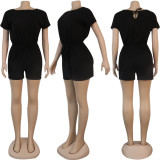 Plus Size Solid Short Sleeve Caslual Romper NY-8904