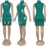 Solid Sexy Hollow Out Sleeveless Bodycon Club Dress NY-2086