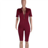 Solid Short Sleeve Zipper Tight Romper NY-8916