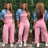 Plus Size Solid Sleeveless Wide Leg Jumpsuit NY-8839