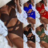 Solid Color Sexy Tie Up Swimsuit Two Piece Sets CSYZ-B546K