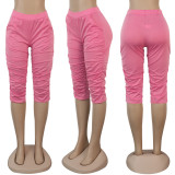 Solid Pockets Calf-Length Stacked Pants NY-3011