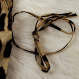 Leopard Print Short Sleeve Sashes Jumpsuit NY-8893