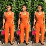 Plus Size Solid Sleeveless Wide Leg Jumpsuit NY-8839