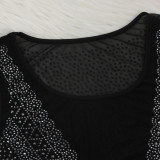 Plus Size Black Sexy Hot Drilling See Through Club Dress NY-8885