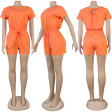 Plus Size Solid Short Sleeve Caslual Romper NY-8904