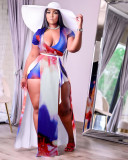 Plus Size Sexy Printed Short Sleeve Split Maxi Skirt Sets NY-2116