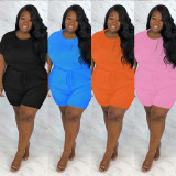 Plus Size Solid Short Sleeve Caslual Romper NY-8904
