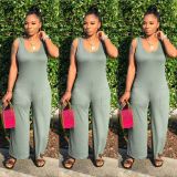 Plus Size Solid Sleeveless Wide Leg Jumpsuit NY-8839