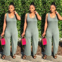 Plus Size Solid Sleeveless Wide Leg Jumpsuit NY-8839