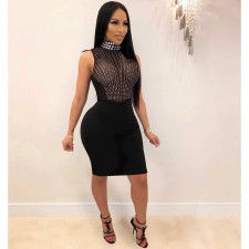 Black Hot Drilling See Through Club Dress NY-8878