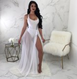 Solid Bodysuit+Mesh Long Skirt Beach 2 Piece Sets NY-8596
