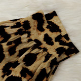 Leopard Print Short Sleeve Sashes Jumpsuit NY-8893