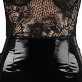 Sexy Lace PU Leather Patchwork Sling Club Dress NY-8722