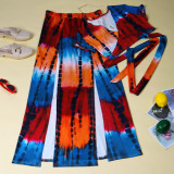 Plus Size Sexy Printed Short Sleeve Split Maxi Skirt Sets NY-2116