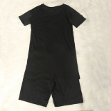 Plus Size Solid Split Top And Shorts 2 Piece Sets NY-2095
