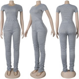 Solid Short Sleeve T Shirt Stacked Pants 2 Piece Sets NY-8895