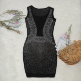 Plus Size Black Sexy Hot Drilling See Through Club Dress NY-8885