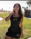 Plus Size Sexy Sleeveless Hole Mini Tank Dress NY-8905
