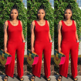 Plus Size Solid Sleeveless Wide Leg Jumpsuit NY-8839