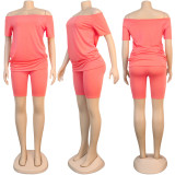 Plus Size Solid Slash Neck Two Piece Shorts Set NY-8909