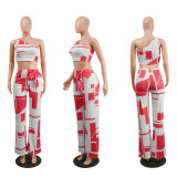 Geometric Print One Shoulder Wide Leg Pants 2 Piece Sets NY-6002