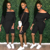 Black Slash Neck Casual Romper NY-8910