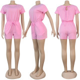 Plus Size Solid Short Sleeve Caslual Romper NY-8904