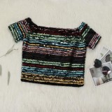 Sexy Sequin Short Sleeve Top NY-8879