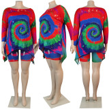 Plus Size Printed Irregular Top And Shorts 2 Piece Sets NY-8922