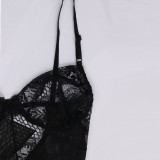 Sexy Lace PU Leather Patchwork Sling Club Dress NY-8722