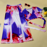 Plus Size Sexy Printed Short Sleeve Split Maxi Skirt Sets NY-2116