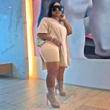 Plus Size Solid Split Top And Shorts 2 Piece Sets NY-2095
