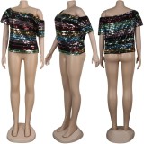 Sexy Sequin Short Sleeve Top NY-8879