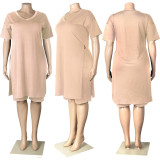 Plus Size Solid Split Top And Shorts 2 Piece Sets NY-2095