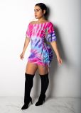 Tie Dye Print Short Sleeve Lace-Up Mini Dress NY-8889