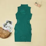 Solid Sexy Hollow Out Sleeveless Bodycon Club Dress NY-2086