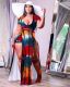 Plus Size Sexy Printed Short Sleeve Split Maxi Skirt Sets NY-2116