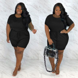 Plus Size Solid Short Sleeve Caslual Romper NY-8904