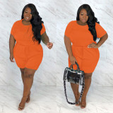 Plus Size Solid Short Sleeve Caslual Romper NY-8904