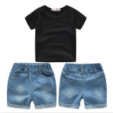 Kids Boy Black T Shirt+Jeans Shorts 2 Piece Sets YKTZ-g16