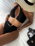 One Shoulder Solid Color Sexy Swimsuit  Two-Pieces CSYZ-B623KY