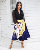 Plus Size Cartoon Print Pleated Midi Skirt LSD-82777