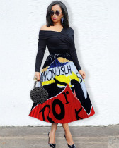 Plus Size Cartoon Print Pleated Midi Skirt LSD-82777
